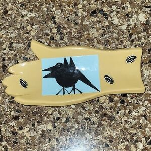 ALISON PALMER Artistic Hand-Shaped Ceramic Dish with Bird Motif